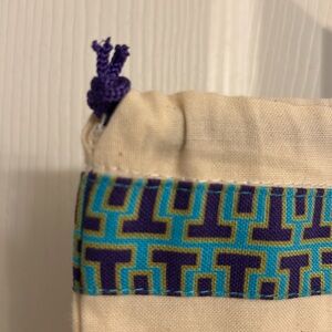 Tory Burch Beige Dust Bag Blue Purple Trim Drawstring Gold Logo Pull